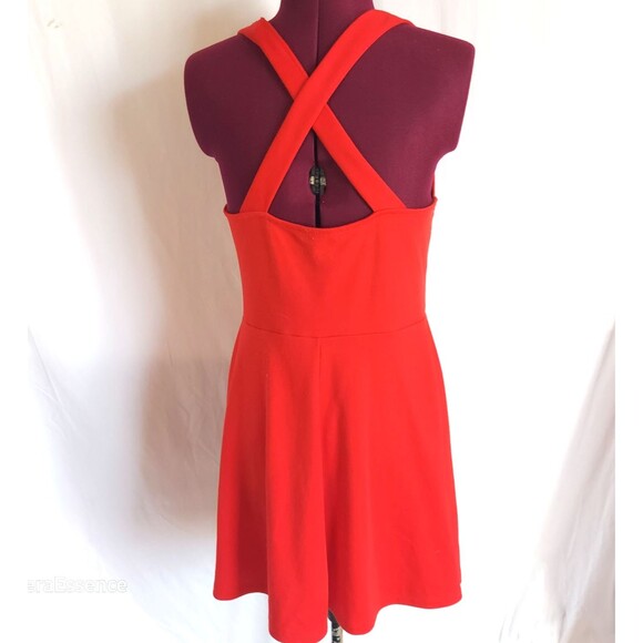 Forever 21 Women Dress Large Red wide cross Straps Sleeveless Fit Flared Mini - Picture 4 of 6